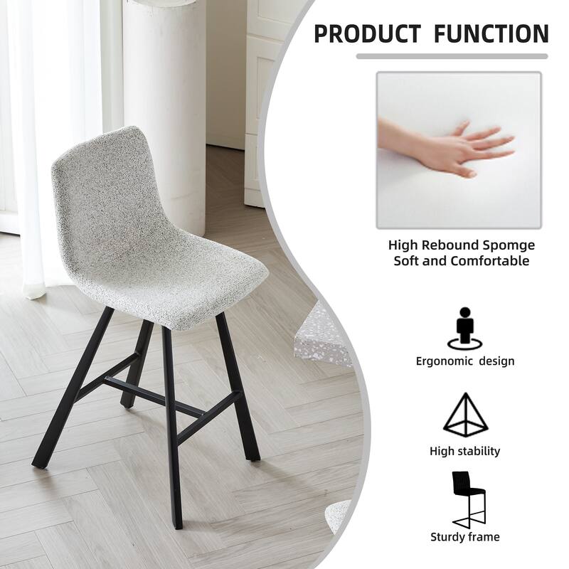 Set of 2 Bar Stool with Ergonomic Curved Backrest - Sturdy Black Metal Frame Counter Height Seating with Footrest