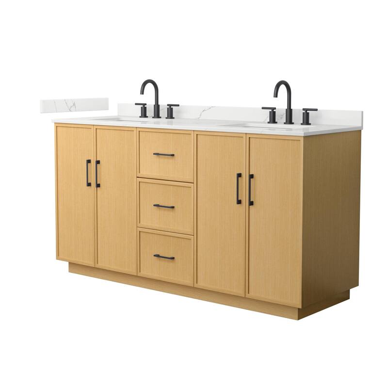 Wyndham Collection WCH7474-66D-QTZ-US3MXX Elan TK 66" Free Standing - Light Oak / Giotto Quartz Top / Matte Black