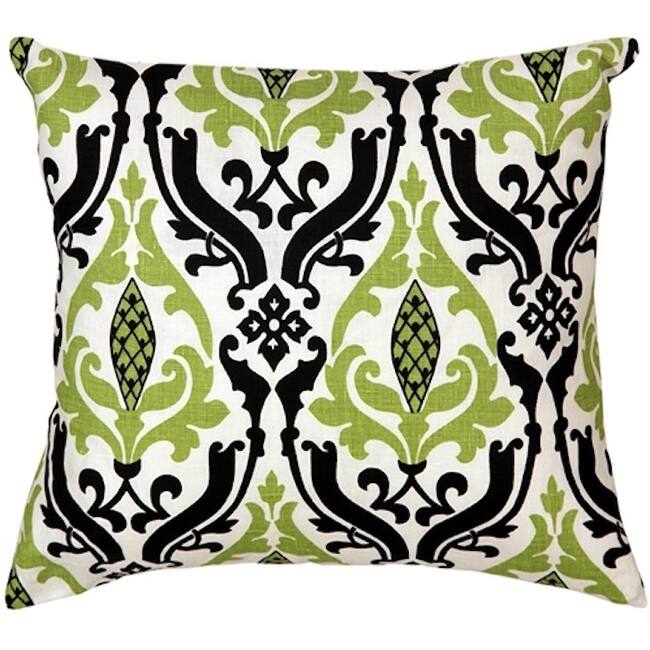 Damask Print Linen 16x16 Throw Pillow with Polyfill Insert, Green