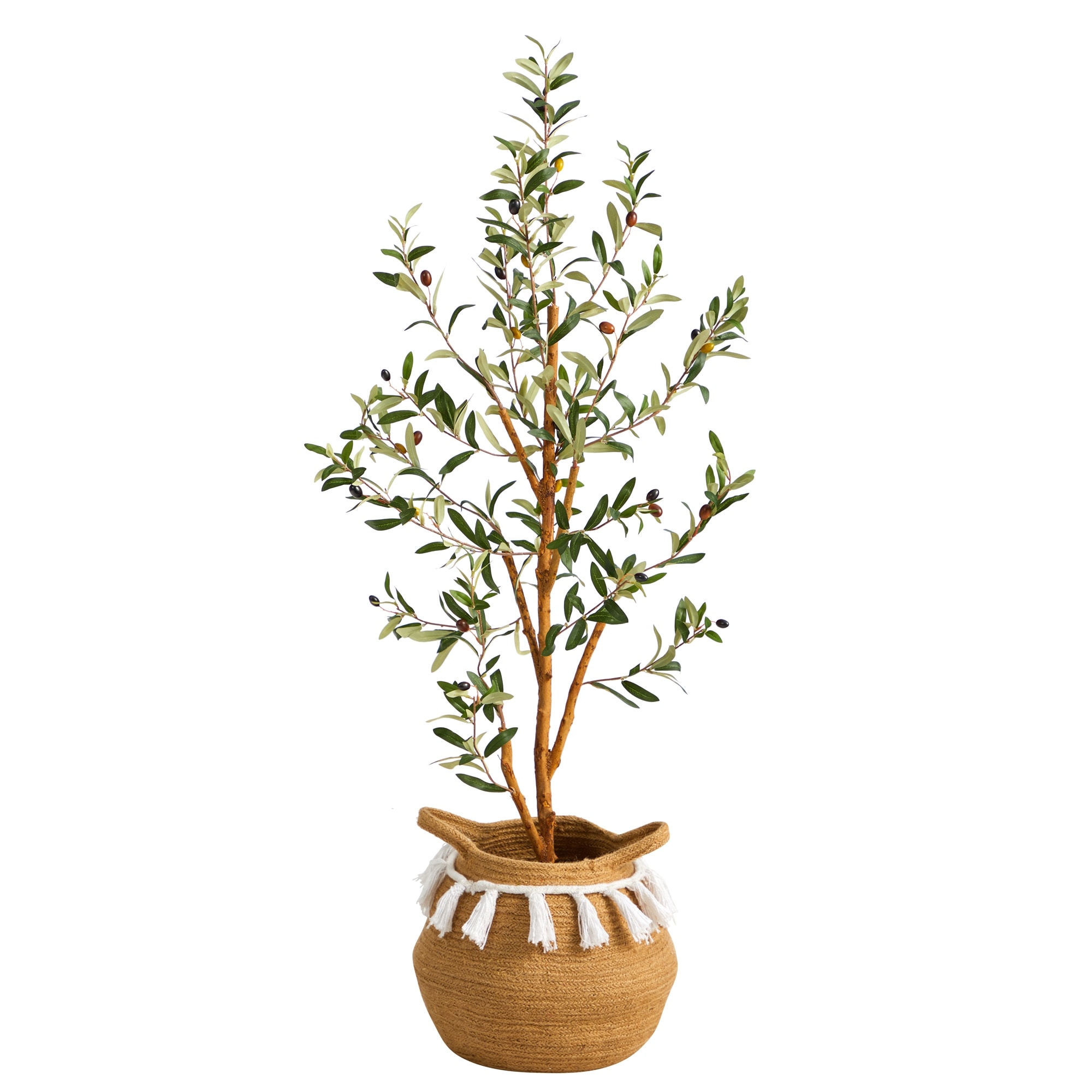 3.5' Artificial Olive Tree with Handmade Jute & Cotton Basket with Tassels