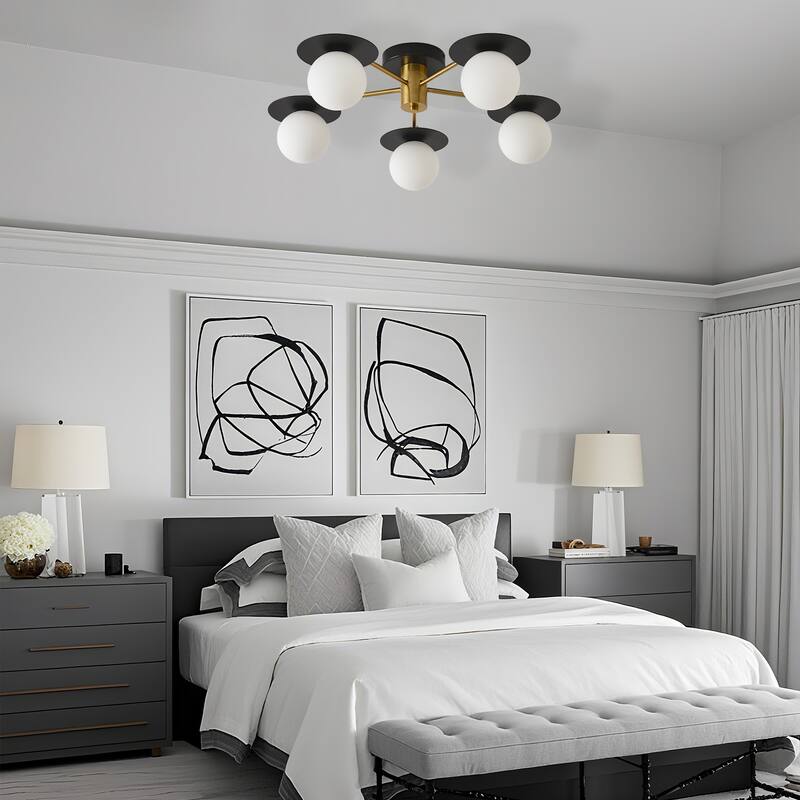 Sputnik Matte Black and Gold 5-Light Semi Flush Mount Light - Matte Black + Gold