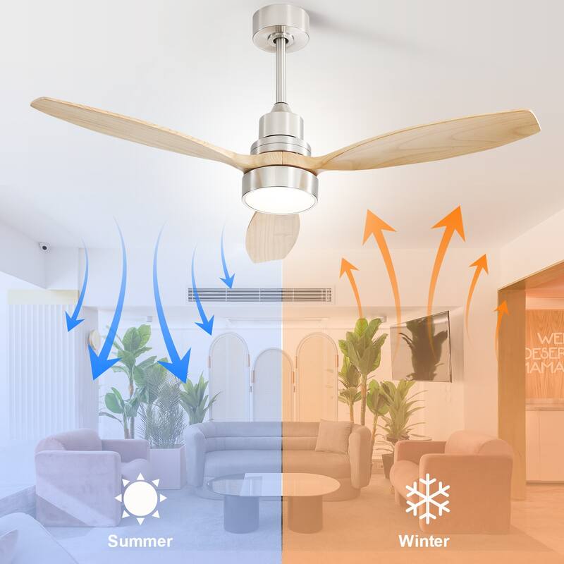 Sofucor 52" Indoor Wood Ceiling Fan Light with Remote, Integrated Light Optional