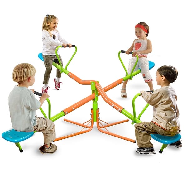 slide 2 of 8, Kids Seesaw Swivel Teeter-Totter, 360 Degrees Rotating(4 Seats) - 74.8"L x 74.8"W x 39.37"H Green - See Saw - 74.8"L x 74.8"W x 39.37"H - Kids
