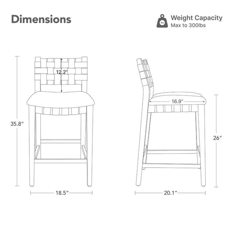Spruce & Spring Orion Counter Bar Stool with Handwoven Double-faced PVC Backrest