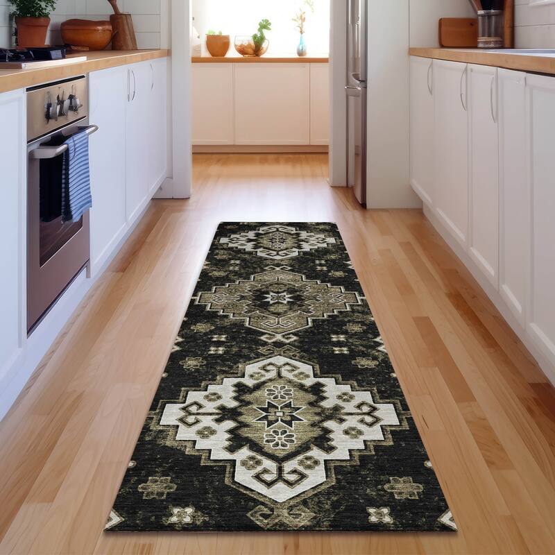 Premium Washable Super Soft Traditional Farmhouse Mayfield Rug - Black - 2' 3" x 7' 6" - Runner