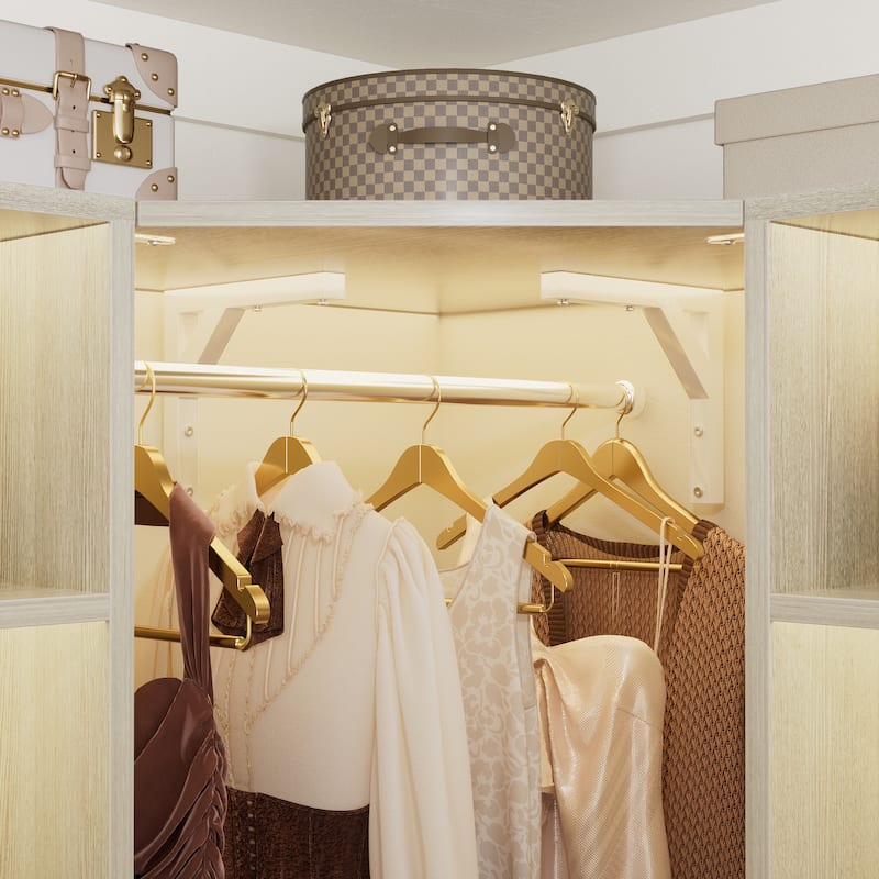 Kyrvo Corner Closet System with 12 Shelves and 2 Hanging Rods, 40"W x 80"H Freestanding Walk-in Closet Organizer System