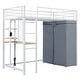 preview thumbnail 51 of 61, Loft Metal Bed with Desk,Shelves,Power Outlet,LED Light and Wardrobe