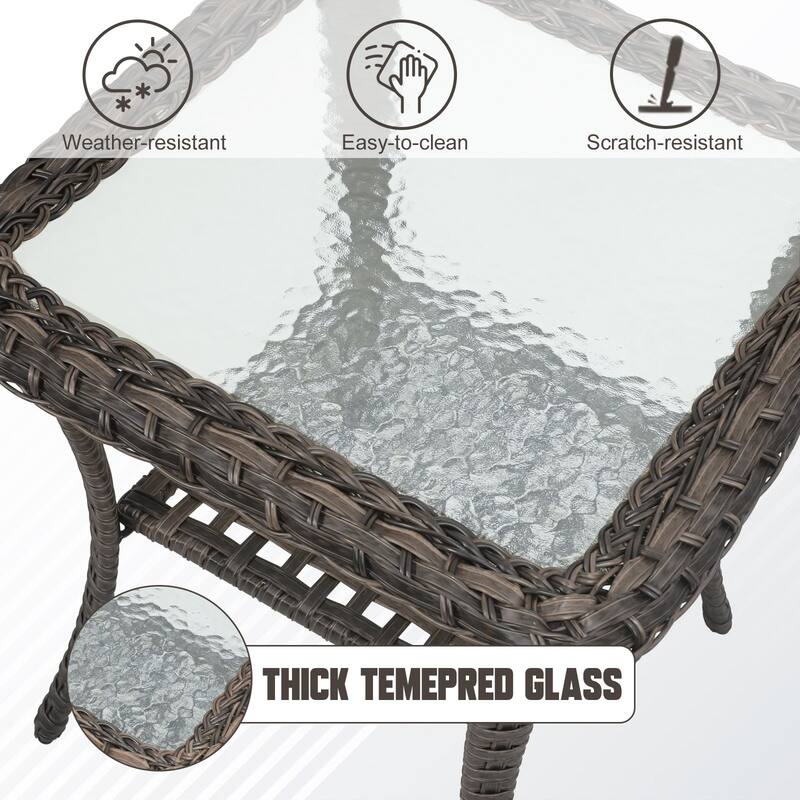 Stylish Outdoor Wicker side Table with Glass Top