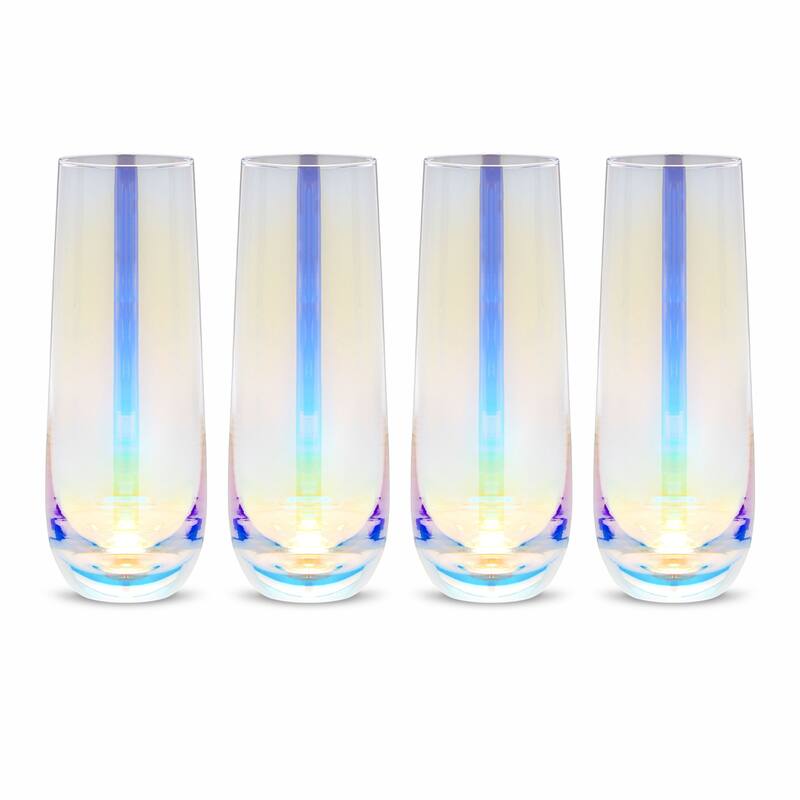 Iridescent Stemless Champagne Flutes, Wine Glasses for Cocktails (10 oz