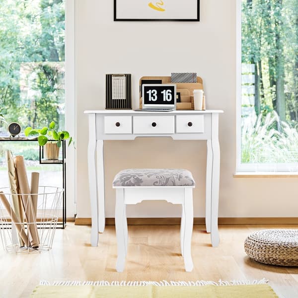 Shop Costway Makeup Desk Vanity Dressing Table Oval Stool 5