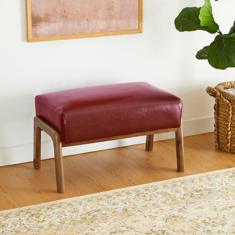 Glitzhome 30.75"H Mid-Century PU Leather Armchair with Ottoman Set