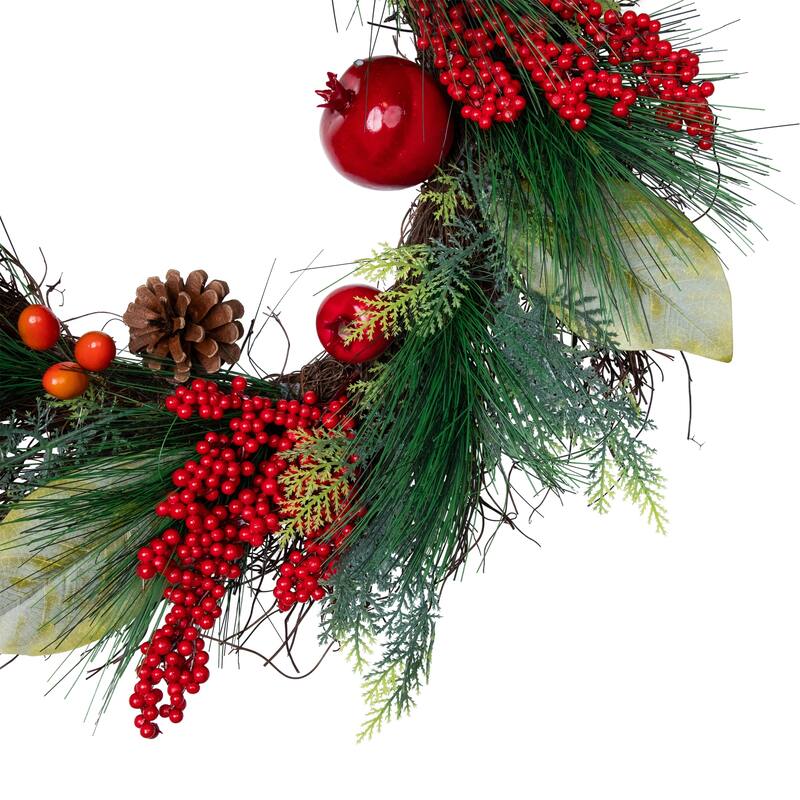 24" Autumn Harvest Mixed Berry, Pine Nut Thanksgiving Wreath - Unlit
