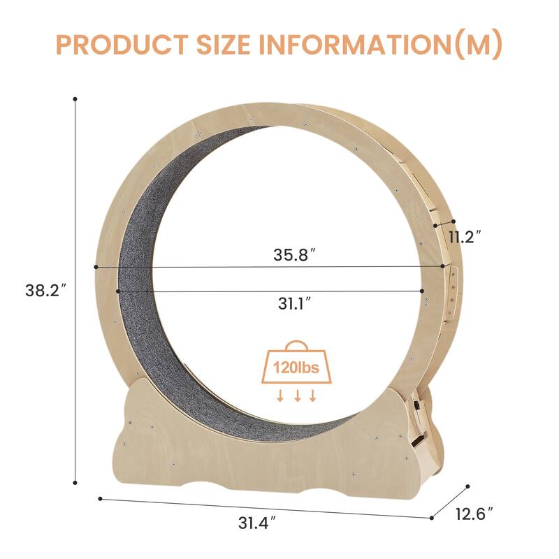 Indoor Cat Treadmill with Carpeted Track for Cats, Safe Cat Exercise Wheel with Secure Latch