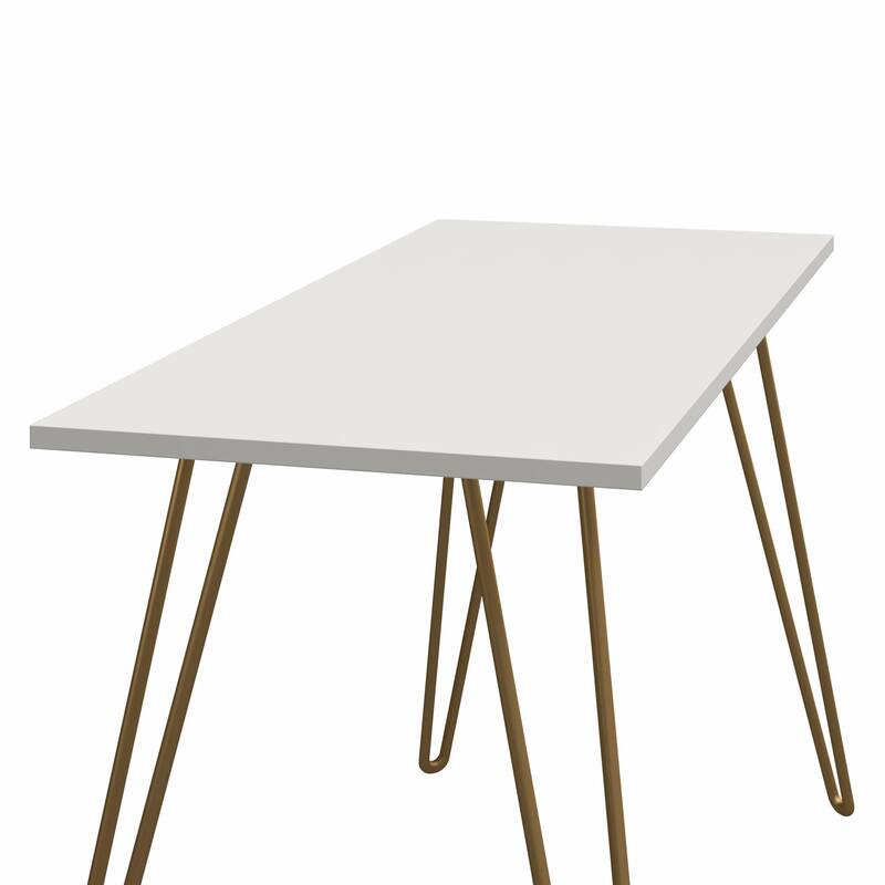 Anmytek White Modern Home Office Writing Desk with Gold Legs for Home ,Office