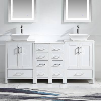 Wilshire 72'' Free-standing Double Bathroom Vanity Set with Carrara Engineered Top,8 soft close drawers and 4 soft close doors