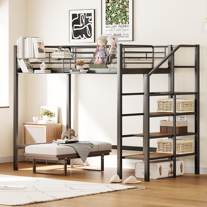 Loft king bed frame with storage best sale