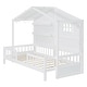 preview thumbnail 22 of 34, Twin Size House Bed with Shelves, Window, and Sparkling Light Strip on Roof, Space-Saving Design for Kids' Rooms, Grey