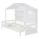preview thumbnail 4 of 16, Twin Size House Bed with Shelves and Window, Wood Guardrail Bed with Sparkling Light Strip on the Roof Design