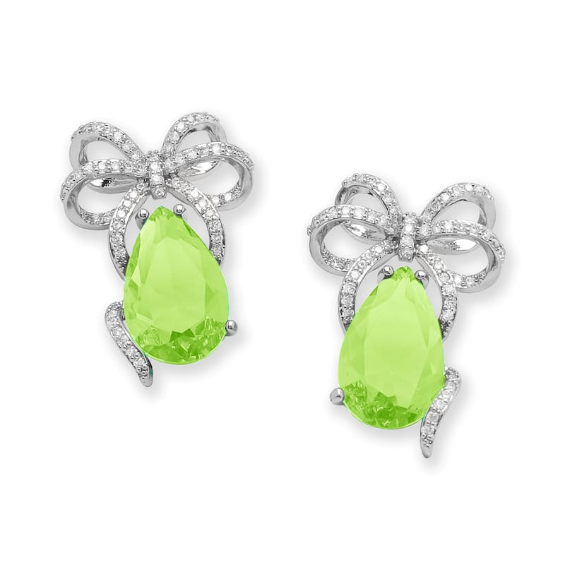 Victoria Townsend Silver Plated Green and White Cubic Zirconia Stone Bow Earring. - Green - White