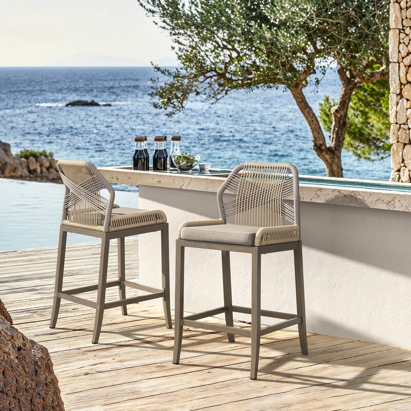 Modern Aluminum Counter Height Bar Stools, Upholstered Counter Stools with Back - 27.5"H