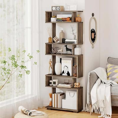 1/2 PCS 6 Tier Geometric Bookcase 64" Tall S-Shaped Bookshelf