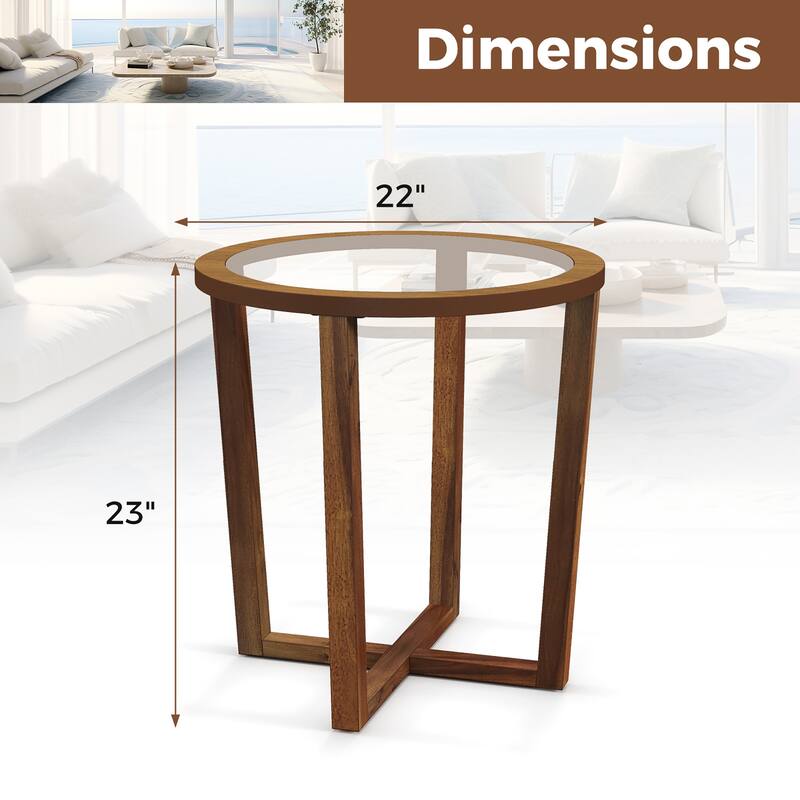 Gymax Modern Round End Table w/ Transparent Tempered Glass Top Solid