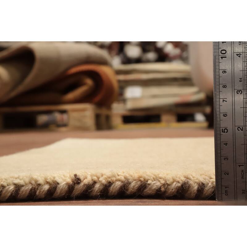 Hand Knotted Oriental 100% Wool Carpet Modern Stripe Brown Gabbeh Area Rug - 4' 5'' X 2' 3''