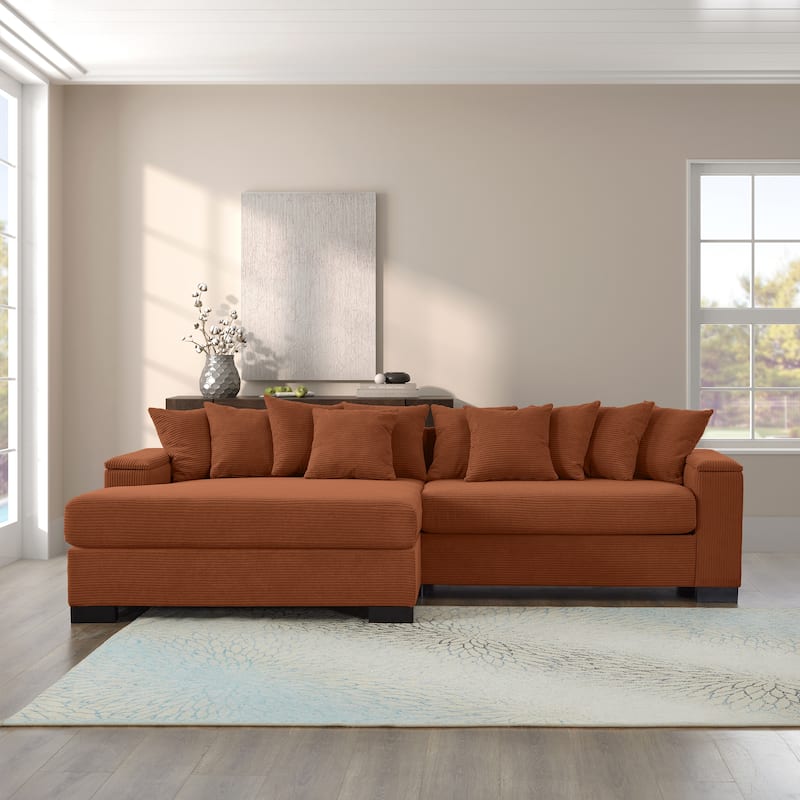 111" Luxury L-Shaped Sectional - Convertible Chaise Lounge with Hidden Storage, Corduroy Upholstery