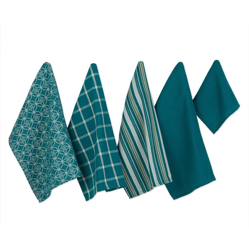 DII Assorted Kitchen Dishtowel & Dishcloths (Set of 5) - Teal