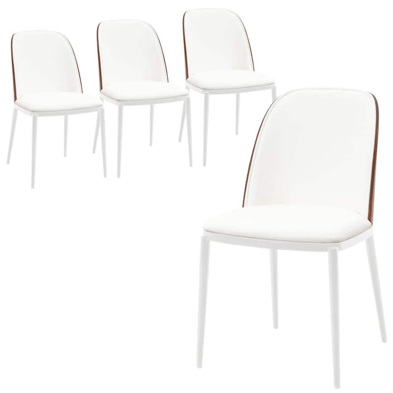 LeisureMod Tule Dining Chair with Upholstered Seat and White Steel Frame, Set of 4