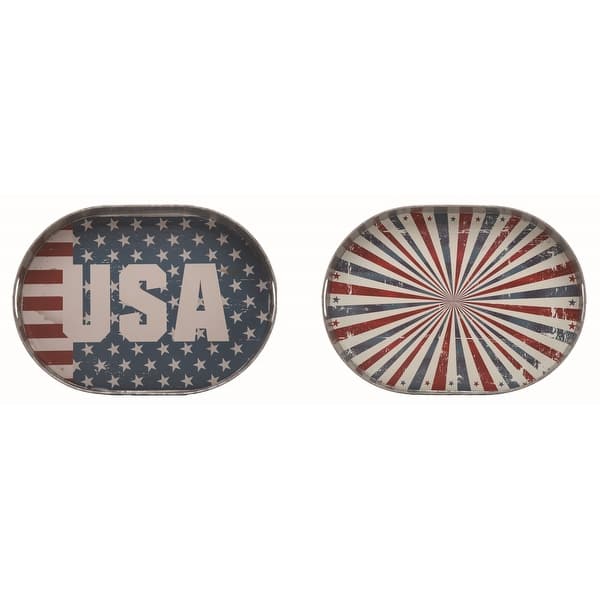 slide 2 of 4, Transpac Metal 20 in. Multicolor Patriotic USA Patriotic Trays Set of 2
