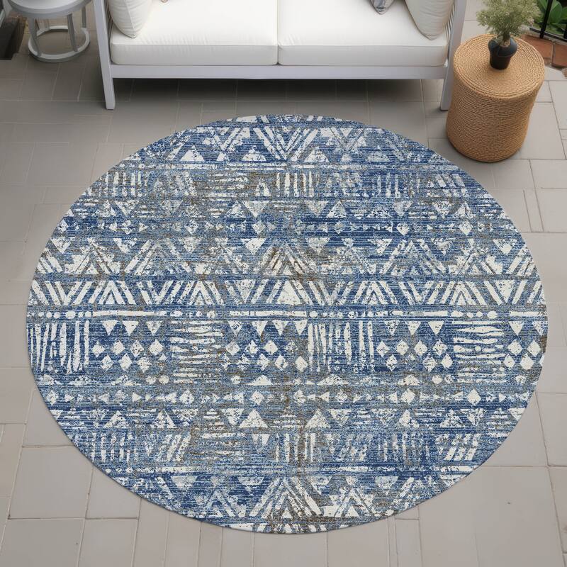 Machine Washable Indoor/ Outdoor Global Jara Chantille Rug - Navy - 8' x 8'