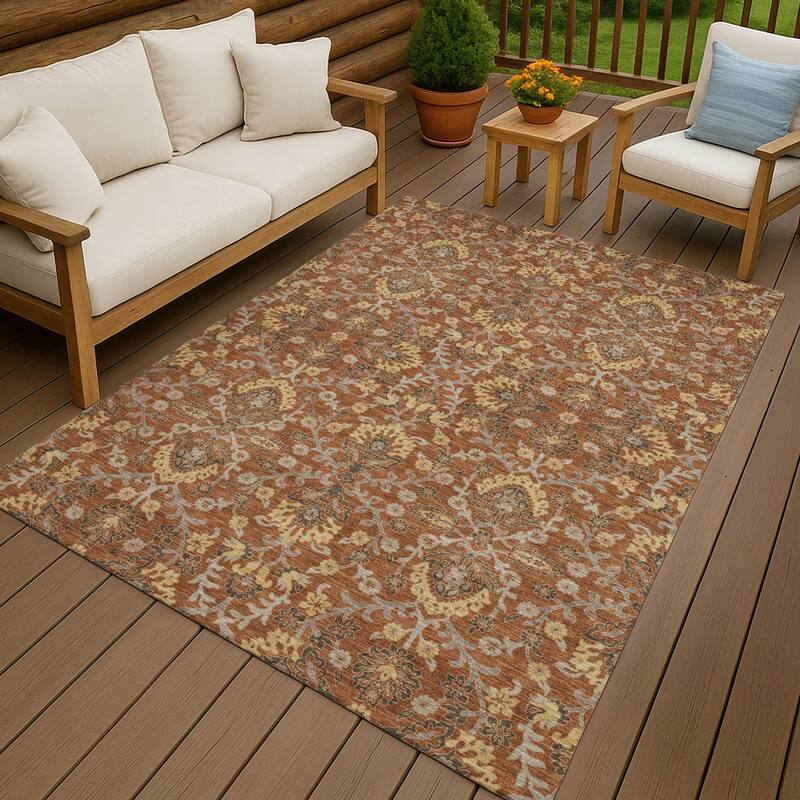 Machine Washable Indoor/ Outdoor Traditional Hartman Chantille Rug - Copper - 10' x 14'