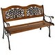 preview thumbnail 5 of 5, Sunnydaze 2-Person Ivy Crossweave Outdoor Cast Iron Wood Garden Patio Bench -49"