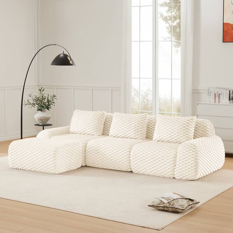 114" Modern Modular Sectional Sofa for Living Room,Boneless Sofa,Deep Seat,Buckle Connection,Anti-slip Design,Movable Ottoman - Cream