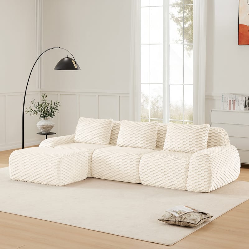 Roomfitters 114 Inch Modular Sectional Sofa, Oversized Flannelette 3-Seater, Cream