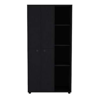 19.48" Modern Double-door Armoire with 2 Durable Metal Rods and Three Shelves