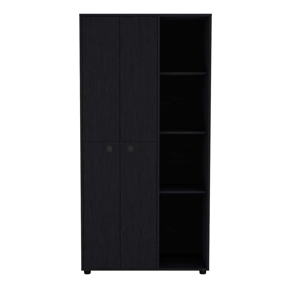 19.48" Modern Double-door Armoire with 2 Durable Metal Rods and Three Shelves