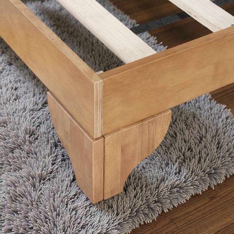 Premium Pine Wood Queen/King Bed Frame with Headboard, Mid Century Modern Platform Bed, Sturdy MDF Construction