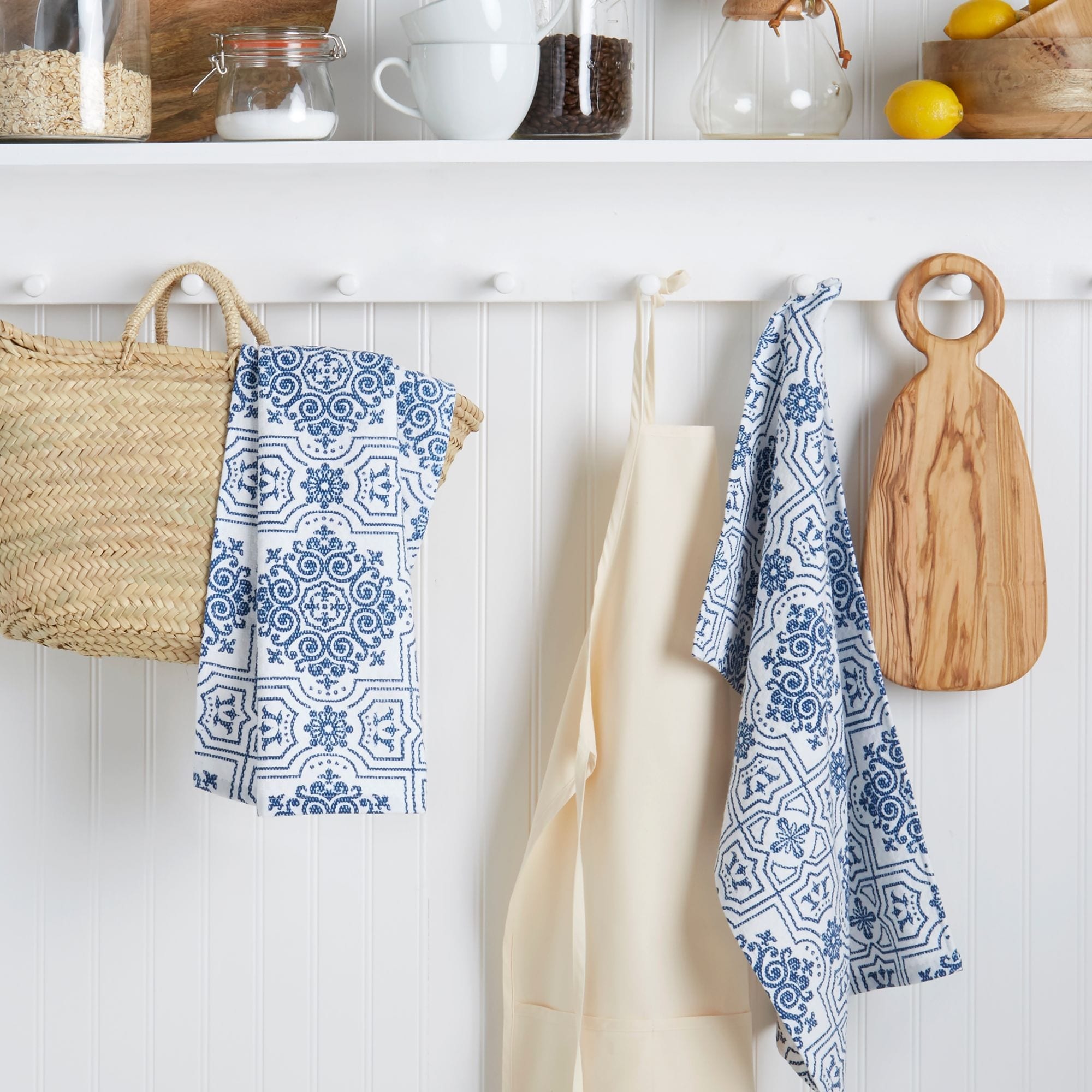 Martha Stewart Stripe Medallion Cotton Kitchen Towel Set, Blue, 2 Piece - 16"x28"