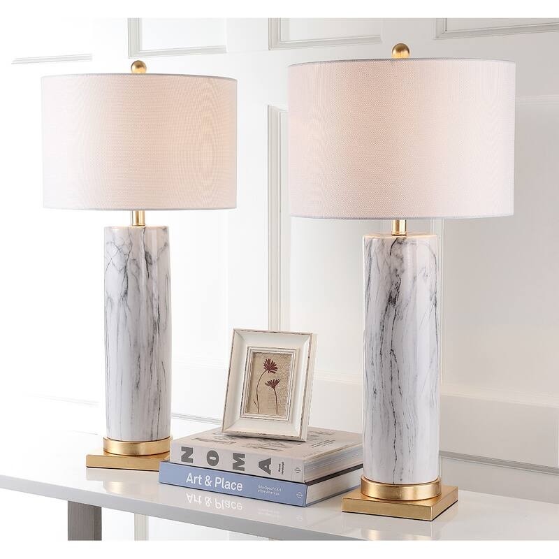 SAFAVIEH Lighting 31.25-inch Sonia Marble Black/ White Table Lamp (Set of 2) - 15"x15"x31.25"