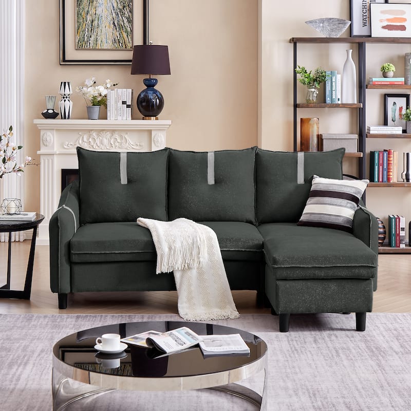 Sectional Sofa with Reversible Ottoman for Living Room