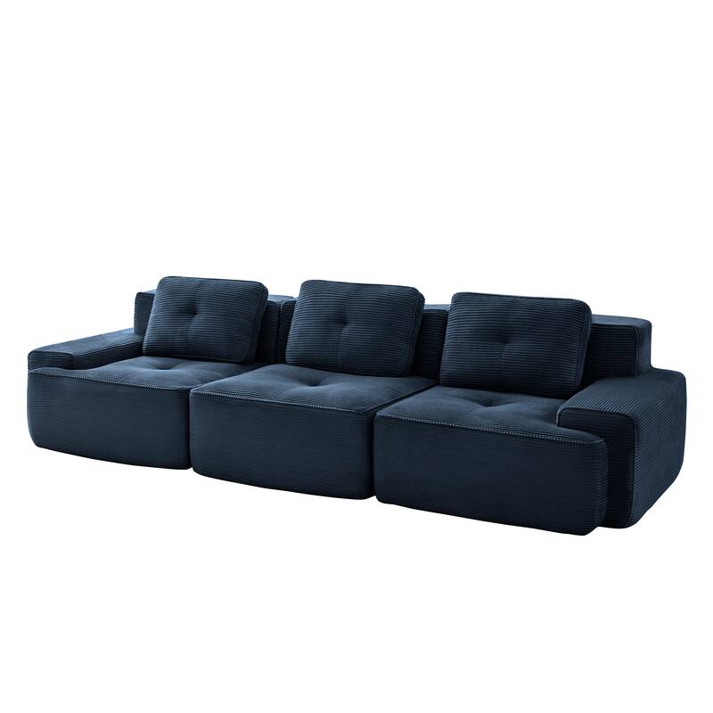 117" Floor Corduroy 3-Seater Sectional Sofa Couch with Tufted Design