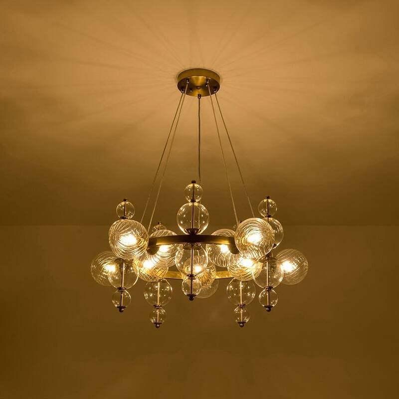 Mid-Century 10-Light Glass Globe Bubble Round Wheel Chandelier