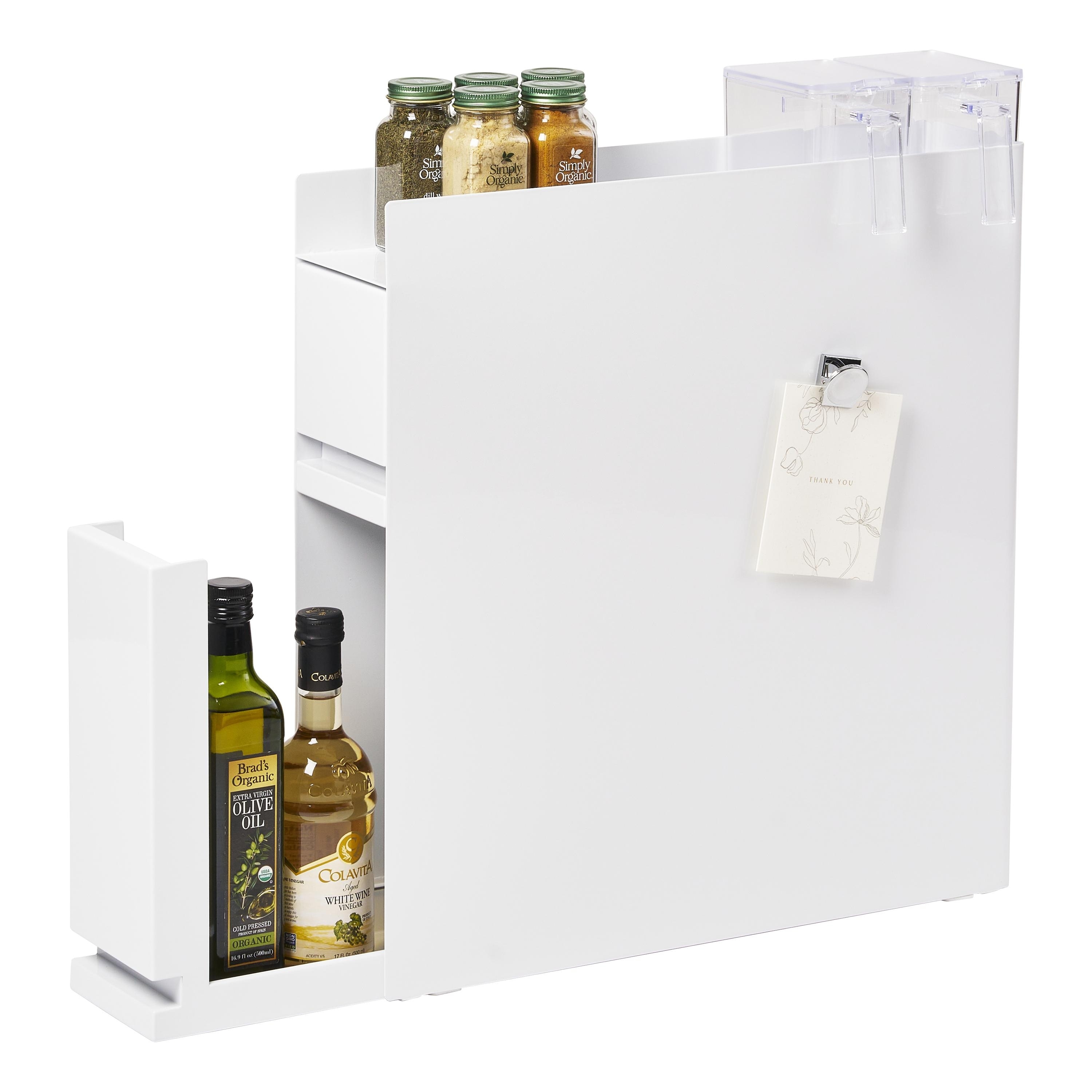Yamazaki Home Two-Tier Sliding Drawer Seasoning Rack, Steel - L 19.69 x W 4.92 x H 20.67 inches