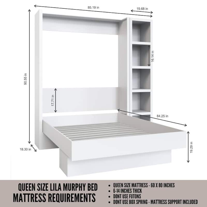 Easy-Lift Queen Murphy Wall Bed with Bookshelf
