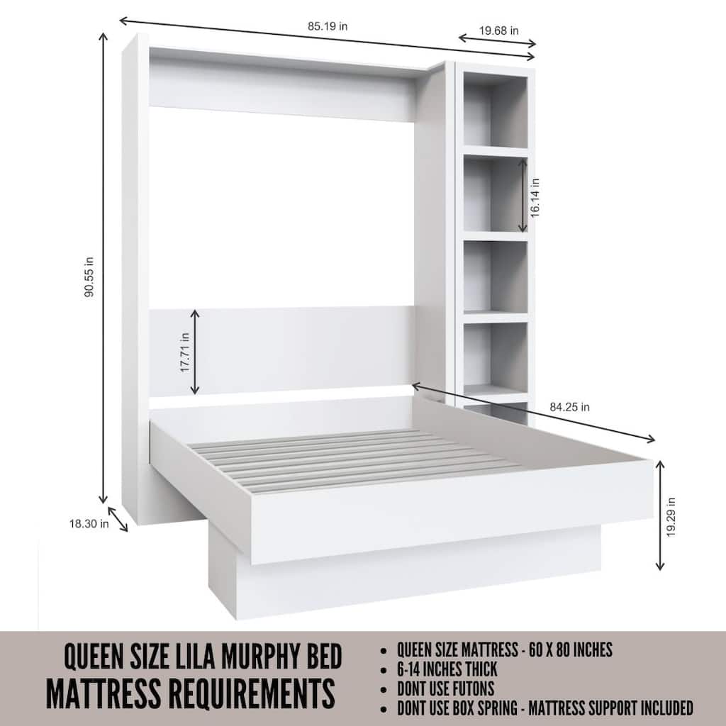 Easy-Lift Queen Murphy Wall Bed with Bookshelf