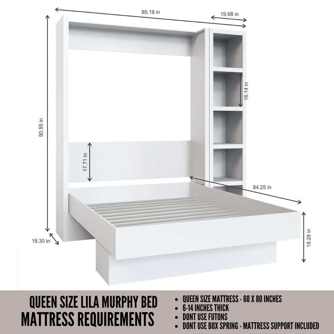 Easy-Lift Queen Murphy Wall Bed with Bookshelf