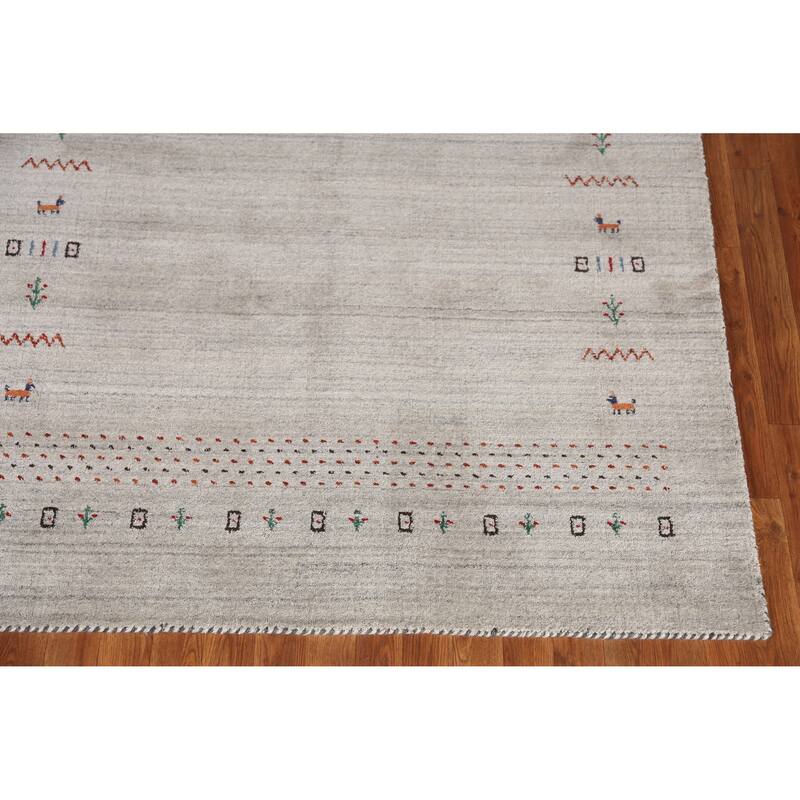 Gabbeh Indian Area Rug Hand-Knotted Grey Tribal Wool Carpet - 5'0" x 7'9"