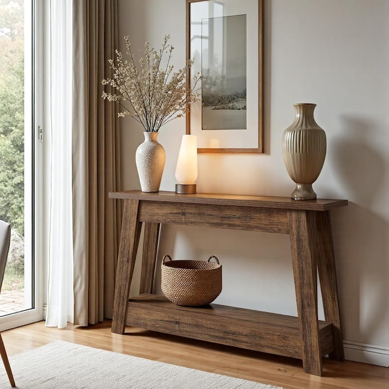 41.3 Inches Farmhouse Console Table, 2 Tiers Wooden Entryway Table - Bown